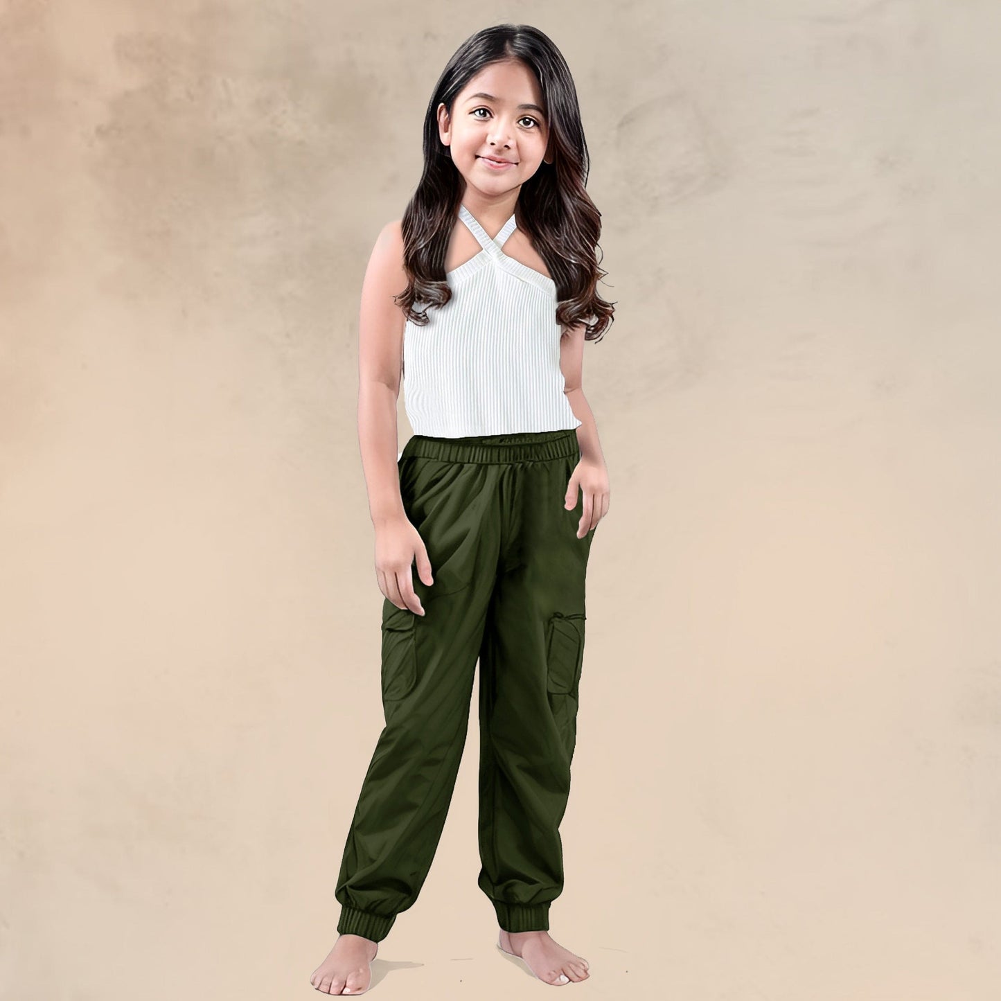Girls Halter Neck Crop Top with Joggers Set