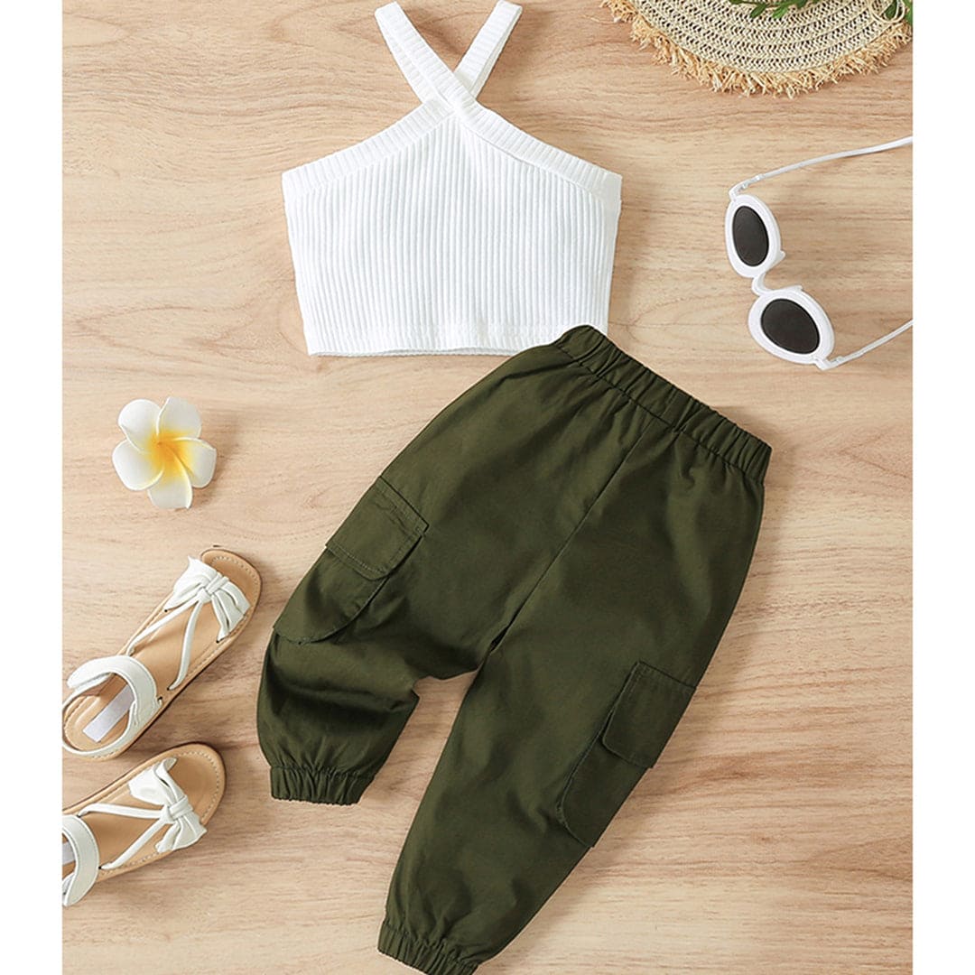 Girls Halter Neck Crop Top with Joggers Set