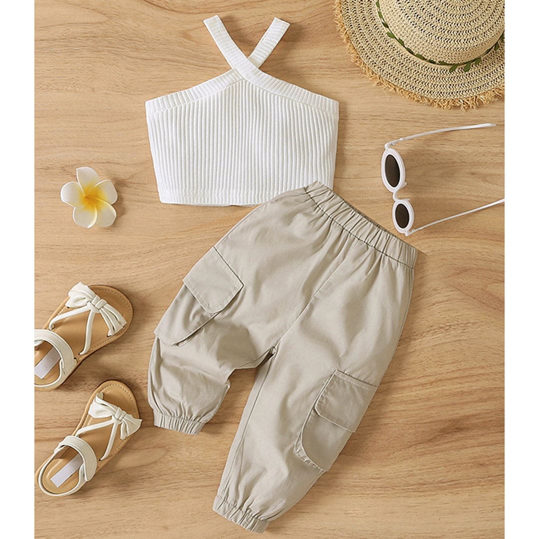 Girls Halter Neck Crop Top with Joggers Set