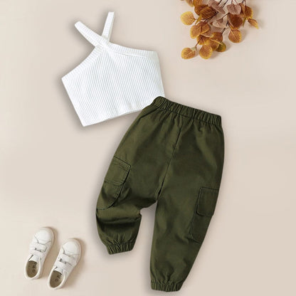 Girls Halter Neck Crop Top with Joggers Set