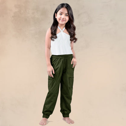 Girls Halter Neck Crop Top with Joggers Set