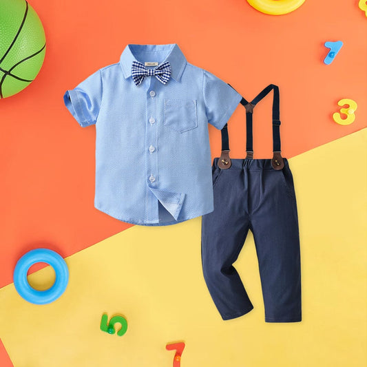 Boys Short Sleeve Shirt With Elasticated Pants 2 pc. Sets Blue 1-2 Y 