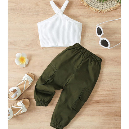 Girls Halter Neck Crop Top with Joggers Set