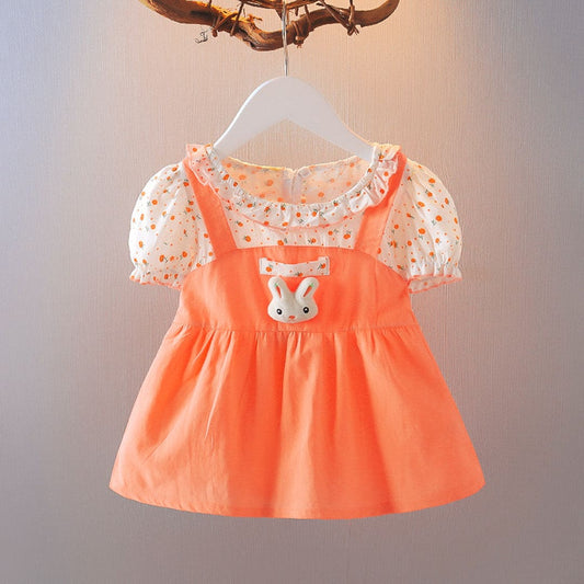 Girls Printed Pinafore Style Casual Dress Casual Dresses Orange 1-2 Y 