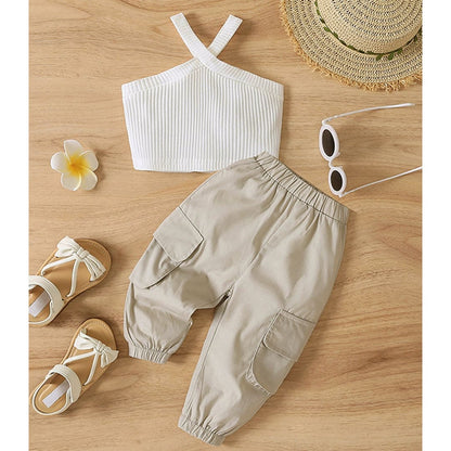 Girls Halter Neck Crop Top with Joggers Set