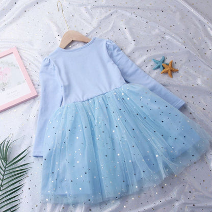 Girls Long Sleeve Frozen Princess Printed Dress Party Dresses   