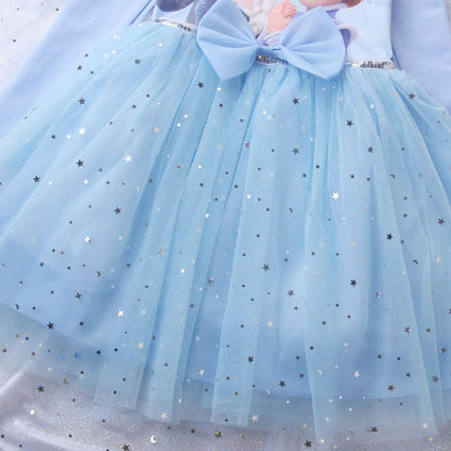 Girls Long Sleeve Frozen Princess Printed Dress Party Dresses   